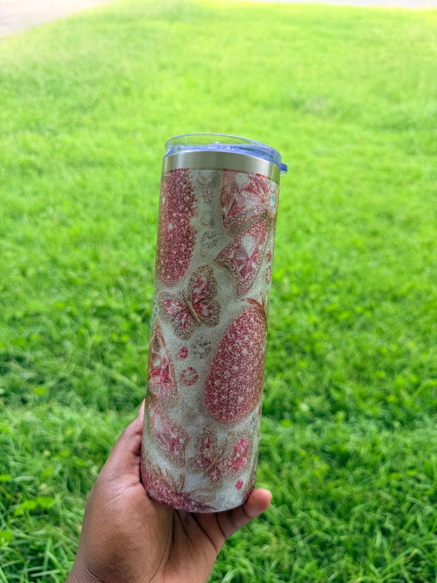 Pink Glitter Bow Skinny Tumbler (20 oz.)