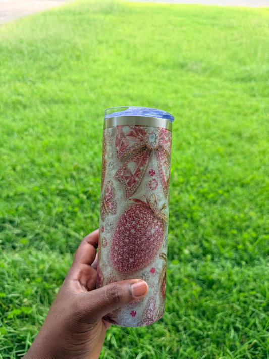 Pink Glitter Bow Skinny Tumbler (20 oz.)