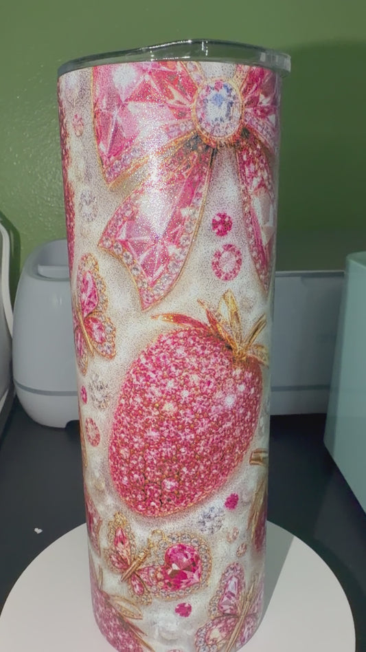 Pink Glitter Bow Skinny Tumbler (20 oz.)